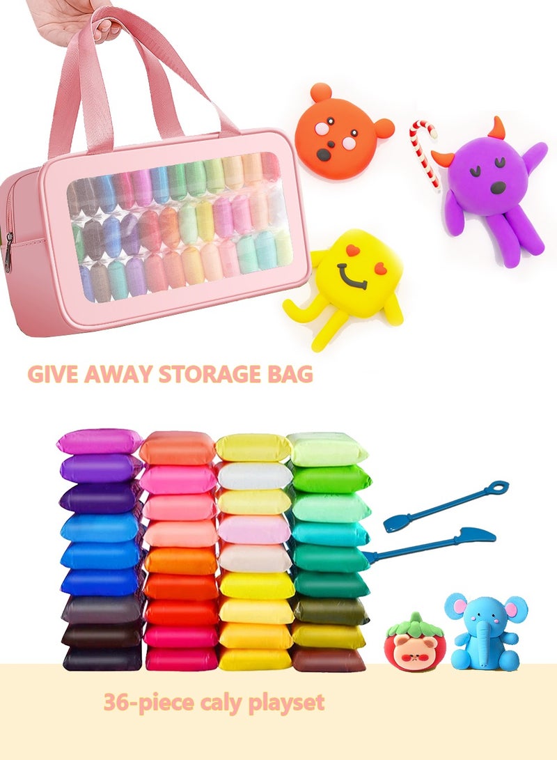 36 Colors Air Dry Foam Clay Kit – DIY Modeling Clay with Handy Carry Bag Stickers & Sculpting Tools, Non-Toxic Soft Magic Clay for Kids Art Crafts  - Image 1