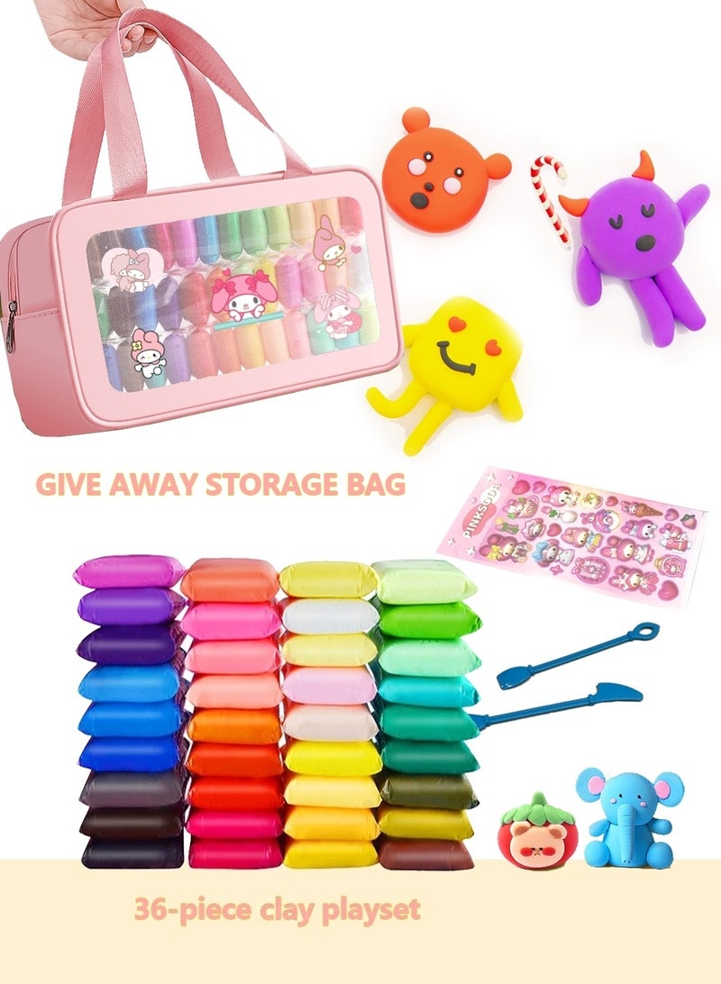 36 Colors Air Dry Foam Clay Kit – DIY Modeling Clay with Handy Carry Bag Stickers & Sculpting Tools, Non-Toxic Soft Magic Clay for Kids Art Crafts（Melody） - Image 1