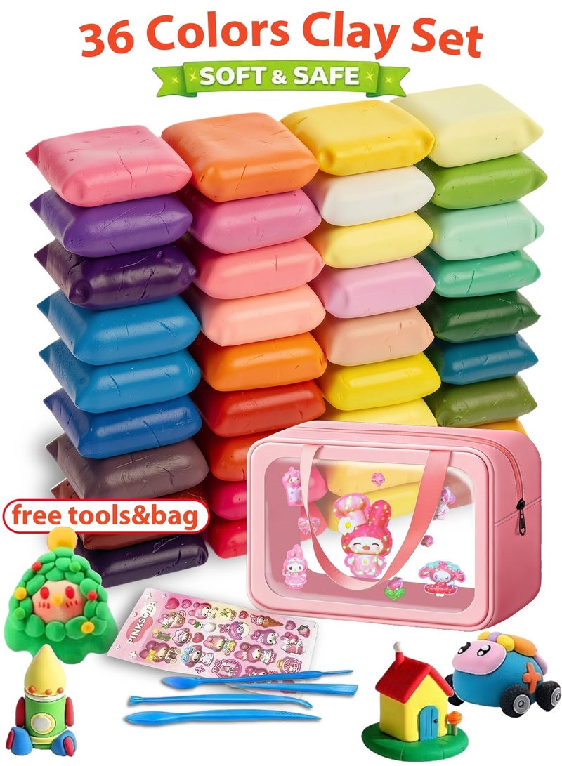 36 Colors Air Dry Foam Clay Kit for Kids (Melody) – Ultra Light Non-Toxic Soft Modeling Clay with Carry Bag, Stickers & Sculpting Tools, DIY Arts & Crafts Gift for Ages 3+ - Image 1