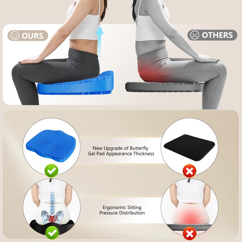 Tsmertor Gel Seat Cushion for Office Chair 3.54in Thick Ergonomic Gel Chair Cushion Seat Pad for Long Sitting Relieve Sciatica Back,Pressure Sore Ulcer Pain,Seat Cushion for Wheelchair Office Chairs Car Seats - Image 5