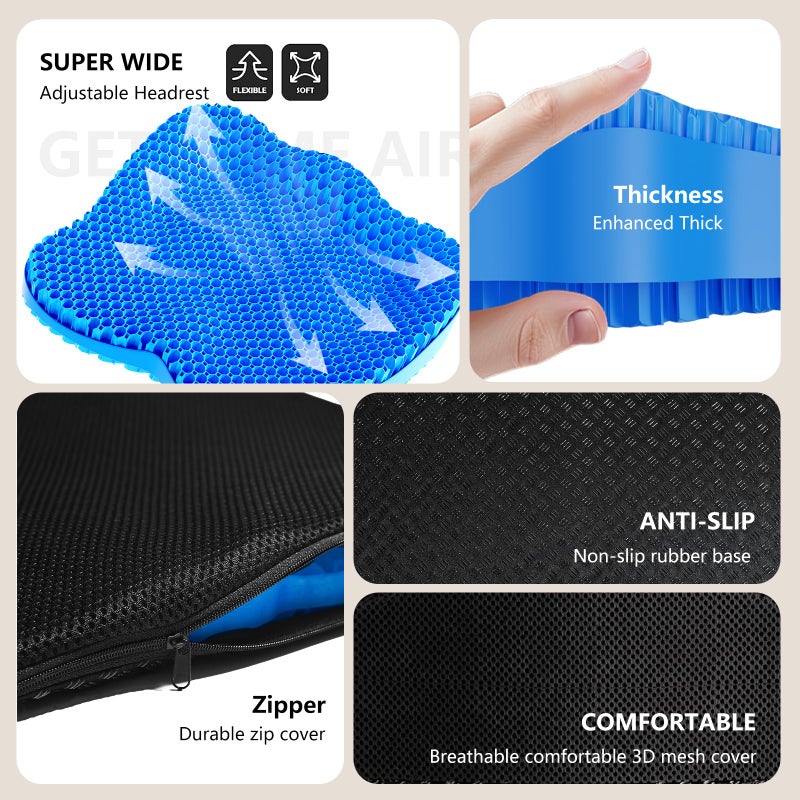 Tsmertor Gel Seat Cushion for Office Chair 3.54in Thick Ergonomic Gel Chair Cushion Seat Pad for Long Sitting Relieve Sciatica Back,Pressure Sore Ulcer Pain,Seat Cushion for Wheelchair Office Chairs Car Seats - Image 3
