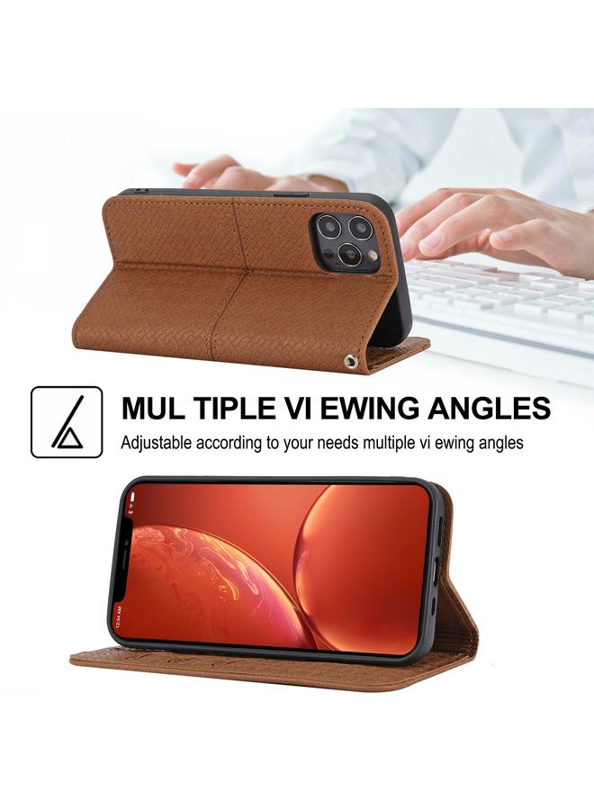 S-TOP Case For iPhone 16 Pro Woven Texture Stitching Magnetic Leather Phone Case - Image 5