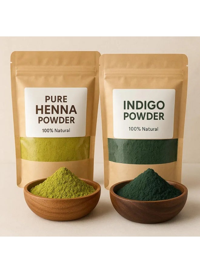 Indigo & Henna Powder Combo | Natural Coloring Powder | Herbal Mix for Hair Use | Chemical Free | Temporary Color Result | 200g (100g + 100g) - Image 1