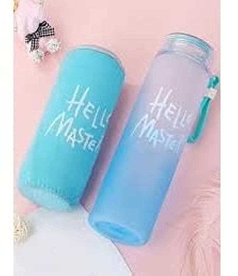 miRim Hello Master Glass Water Bottle with Cover for School/College/Office (500 ml) - 1 Piece (Blue) - Image 1