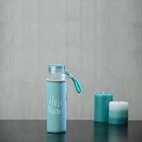 miRim Hello Master Glass Water Bottle with Cover for School/College/Office (500 ml) - 1 Piece (Blue) - Image 2