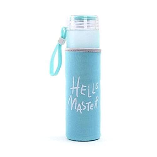miRim Hello Master Glass Water Bottle with Cover for School/College/Office (500 ml) - 1 Piece (Blue) - Image 3