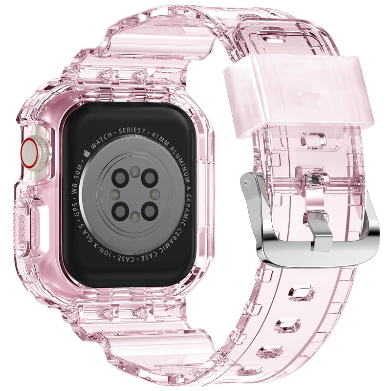 XYF Compatible for Crystal Clear Apple Watch Bands, 45mm 44mm 42mm Bumper Case for Men Women Jelly Sport Cover Strap for iWatch Ultra 3 2 Series 11 10 9 8 7 SE 6 5 4 3 (ClearPink, 42/44/45) - Image 2