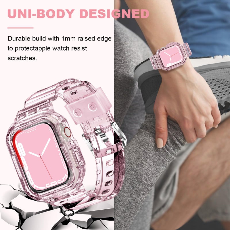 XYF Compatible for Crystal Clear Apple Watch Bands, 45mm 44mm 42mm Bumper Case for Men Women Jelly Sport Cover Strap for iWatch Ultra 3 2 Series 11 10 9 8 7 SE 6 5 4 3 (ClearPink, 42/44/45) - Image 5