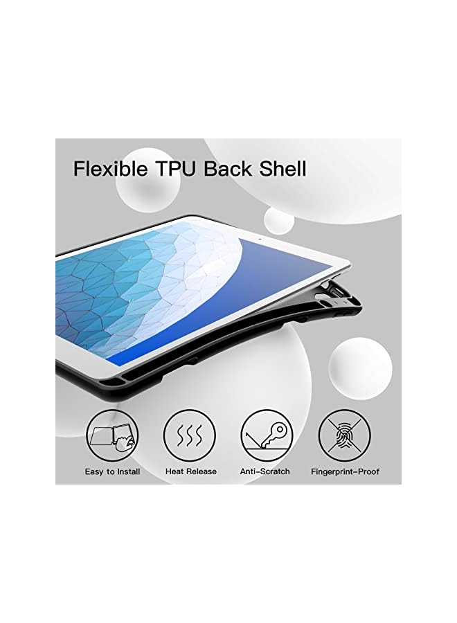 جي تيك حافظة لجهاز Ipad Air 3 مقاس 10.5 بوصة 2019 الجيل الثالث وجهاز iPad Pro 10.5 مع حامل قلم رصاص وغطاء نحيف للكمبيوتر اللوحي مع غطاء خلفي ناعم من مادة TPU وخاصية الاستيقاظ التلقائي باللون الأسود - Image 3