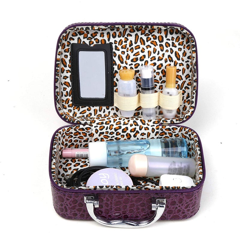 ERHETUS Latest Stylish Makeup Bag for Women | Jewellery Organizer & Cosmetic Storage Box | 20 x 13 x 7 cm Toiletry Bags with Compact Magnifying Mirror for Travel - Purple - Image 4