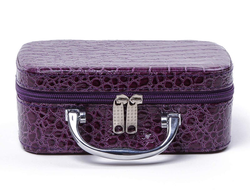 ERHETUS Latest Stylish Makeup Bag for Women | Jewellery Organizer & Cosmetic Storage Box | 20 x 13 x 7 cm Toiletry Bags with Compact Magnifying Mirror for Travel - Purple - Image 5