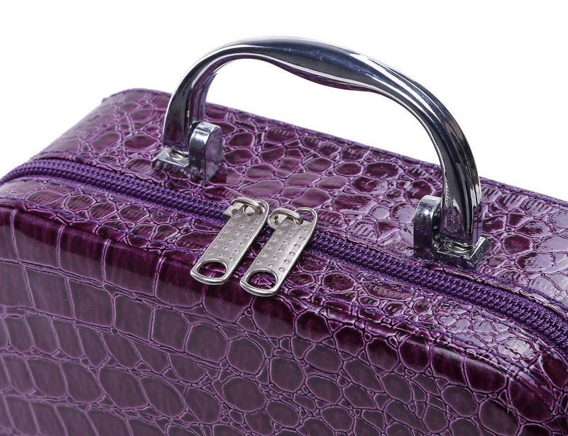 ERHETUS Latest Stylish Makeup Bag for Women | Jewellery Organizer & Cosmetic Storage Box | 20 x 13 x 7 cm Toiletry Bags with Compact Magnifying Mirror for Travel - Purple - Image 3