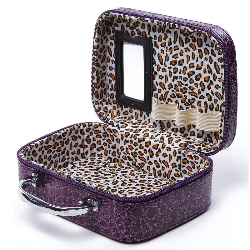 ERHETUS Latest Stylish Makeup Bag for Women | Jewellery Organizer & Cosmetic Storage Box | 20 x 13 x 7 cm Toiletry Bags with Compact Magnifying Mirror for Travel - Purple - Image 1