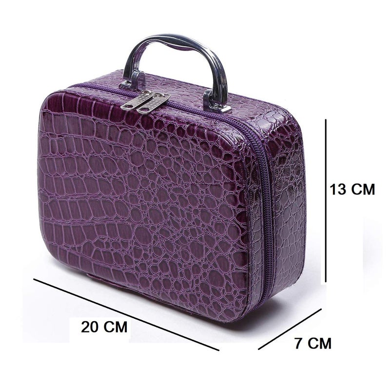 ERHETUS Latest Stylish Makeup Bag for Women | Jewellery Organizer & Cosmetic Storage Box | 20 x 13 x 7 cm Toiletry Bags with Compact Magnifying Mirror for Travel - Purple - Image 2