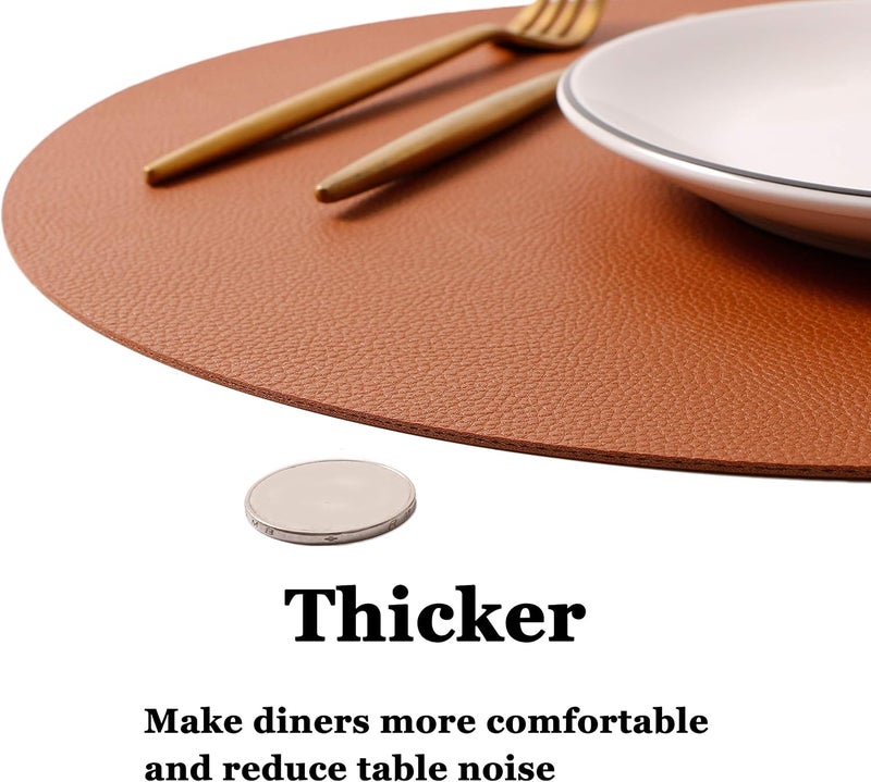 Jovono Wipeable Placemats and Coasters Leather Table Mats Waterproof HeatResistant Easy to Clean for Dining Table Set Kitchen Table Set of 4 Brown - Image 4