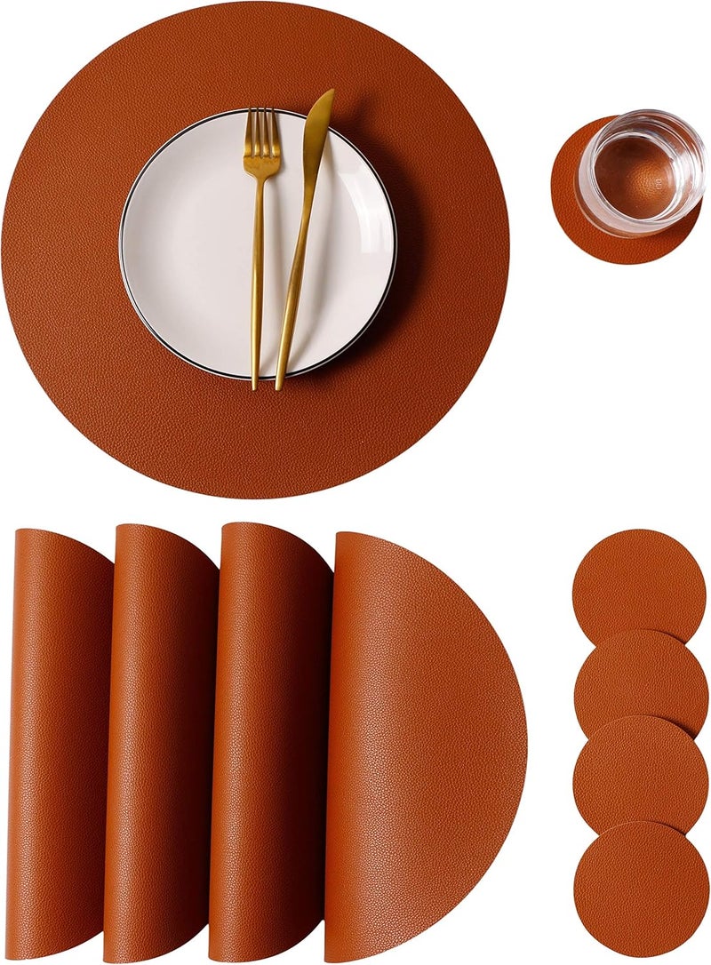 Jovono Wipeable Placemats and Coasters Leather Table Mats Waterproof HeatResistant Easy to Clean for Dining Table Set Kitchen Table Set of 4 Brown - Image 1