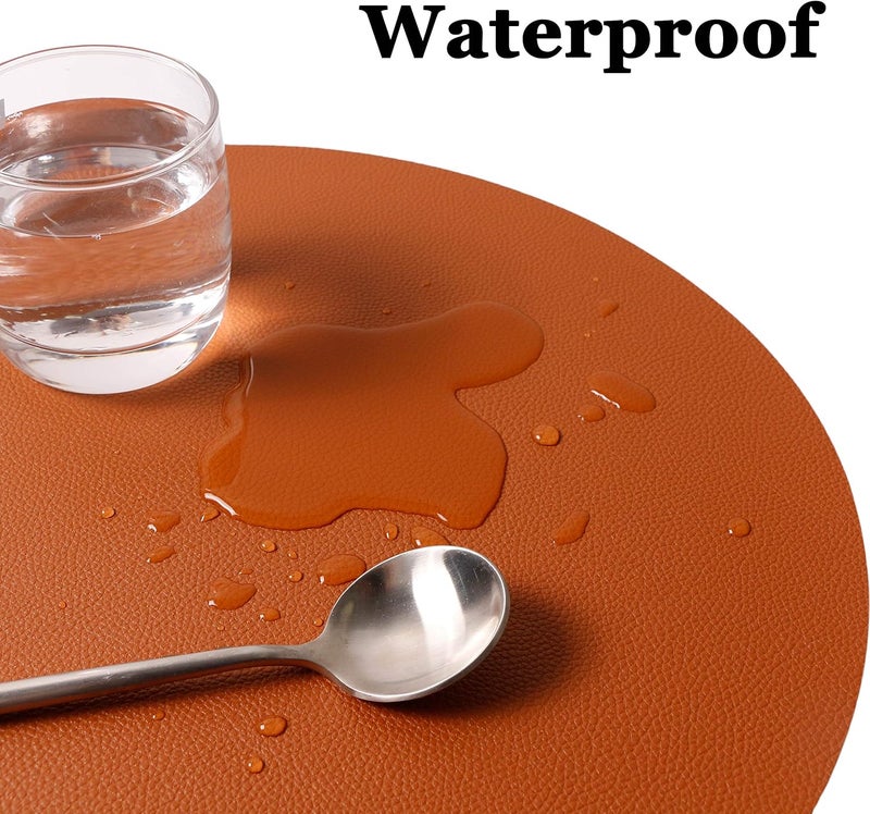Jovono Wipeable Placemats and Coasters Leather Table Mats Waterproof HeatResistant Easy to Clean for Dining Table Set Kitchen Table Set of 4 Brown - Image 2