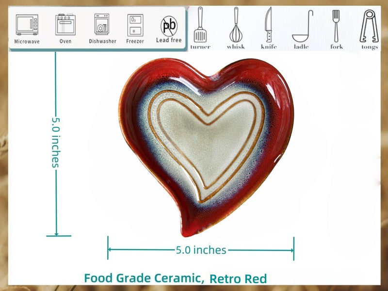 Rhobtyne Ceramic Spoon Rest for Stove Top, Heart Cute Spoon Rest for Kitchen Counter, Cooking Spoon Holder for Kitchen Counter, Utensil Rest Spatula Rest Ladle Holder Tong Rest (Retro Burgundy Red) - Image 4