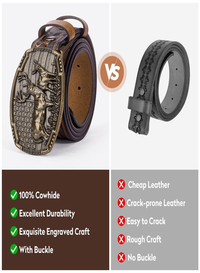 BISON DENIM Western Cowboy Leather Belt for Men Women Cowgirl, Mens Buckle Belt for Jeans, Country Belt, Men's Gifts - Image 3