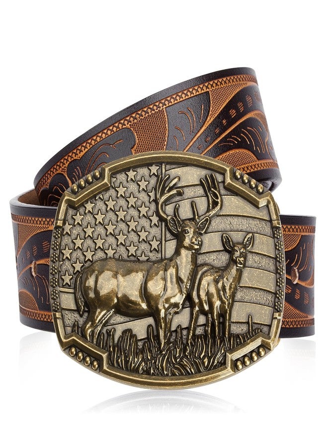 BISON DENIM Western Cowboy Leather Belt for Men Women Cowgirl, Mens Buckle Belt for Jeans, Country Belt, Men's Gifts - Image 1