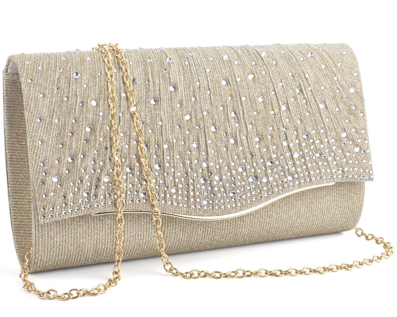TINDTOP Clutch Purses for Women, Formal Evening Bags Satin Shoulder Envelope Party Handbags Wedding Cocktail Prom Clutches (Light Champagne) - Image 1