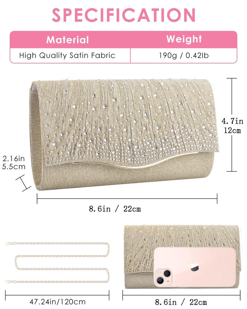TINDTOP Clutch Purses for Women, Formal Evening Bags Satin Shoulder Envelope Party Handbags Wedding Cocktail Prom Clutches (Light Champagne) - Image 4