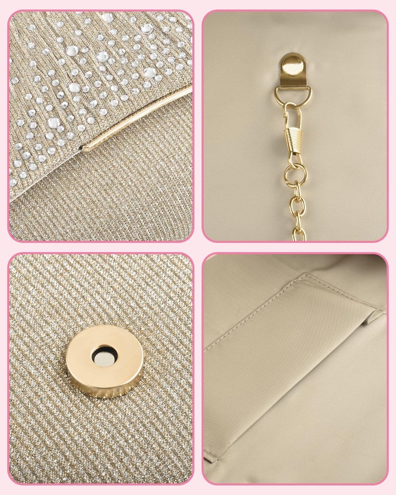 TINDTOP Clutch Purses for Women, Formal Evening Bags Satin Shoulder Envelope Party Handbags Wedding Cocktail Prom Clutches (Light Champagne) - Image 5