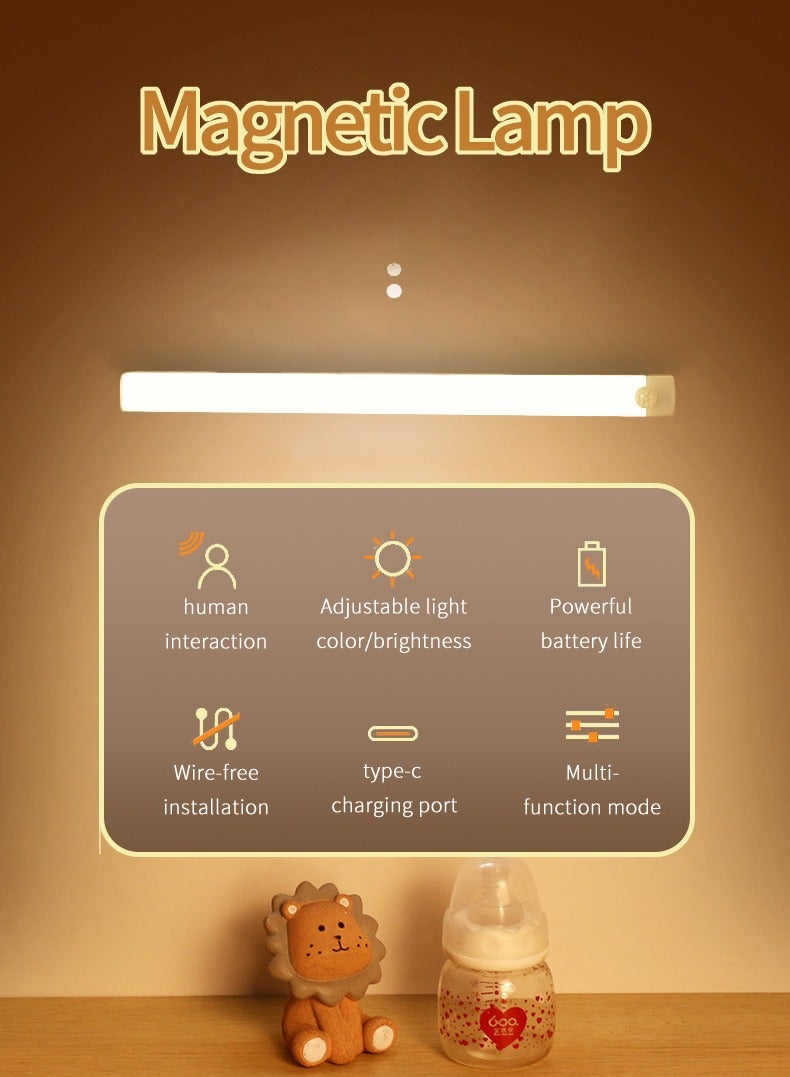 Motion Sensor Light - Aluminum Alloy LED Light - Cordless Under Cabinet Light - White, Warm, Natural Light - Human Body Sensor - Magnetic Installation - Rechargeable Night Light for Kitchen, Staircase, Bedroom, Drawer - Image 1