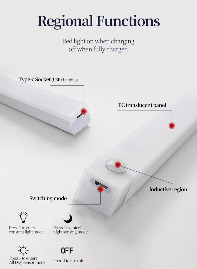 Motion Sensor Light - Aluminum Alloy LED Light - Cordless Under Cabinet Light - White, Warm, Natural Light - Human Body Sensor - Magnetic Installation - Rechargeable Night Light for Kitchen, Staircase, Bedroom, Drawer - Image 4