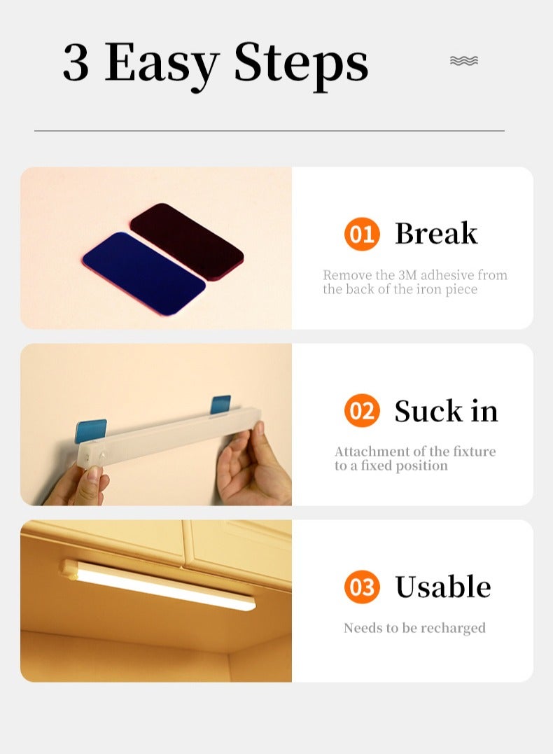 Motion Sensor Light - Aluminum Alloy LED Light - Cordless Under Cabinet Light - White, Warm, Natural Light - Human Body Sensor - Magnetic Installation - Rechargeable Night Light for Kitchen, Staircase, Bedroom, Drawer - Image 5