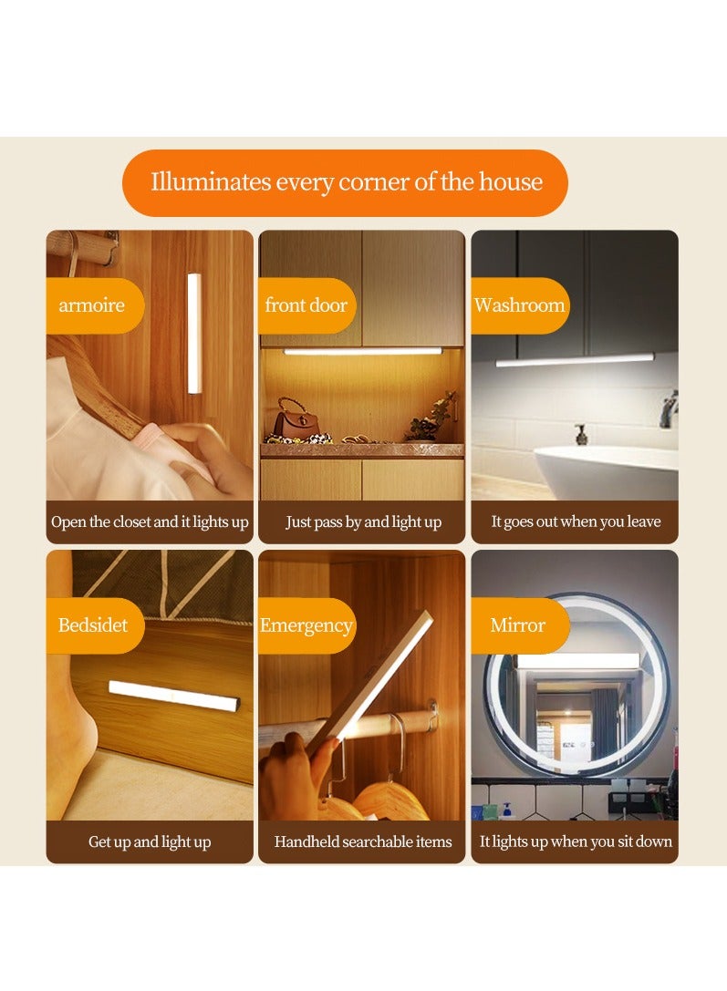 Motion Sensor Light - Aluminum Alloy LED Light - Cordless Under Cabinet Light - White, Warm, Natural Light - Human Body Sensor - Magnetic Installation - Rechargeable Night Light for Kitchen, Staircase, Bedroom, Drawer - Image 2