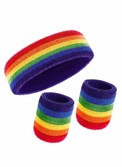 KASTWAVE Sweatband Set, Striped Sweatbands Moisture Wicking Sweat Absorbing Head Band Basketball Wrist Sweatband and Headbands for Athletic Exercise Basketball (1Pcs Headbands 2Pcs Wristbands)  - Image 1