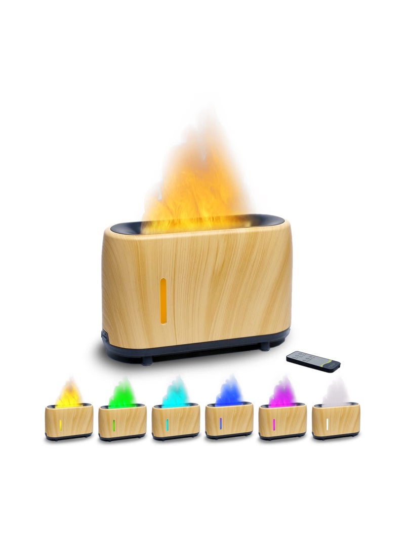 SYOSI مرطب الهواء بموزع الزيت العطري بشكل لهب، 7 ألوان لهب موزع عطر الهواء للعلاج بالروائح بدون ماء، موزع عطر تلقائي الإيقاف مستوحى من النار للمنزل، المكتب، غرفة النوم بتصميم خشبي - Image 1