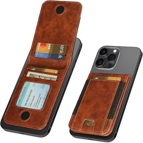 LOHASIC Designed for MagSafe Wallet, Magnetic Wallet 5 Card Holder with Stand, Classic Vegan PU Leather Mens Magnetic Phone Wallet for iPhone 16/15 /14/13/12 Series 6.1 6.7 6.9", Not for Mini - Brown - Image 1