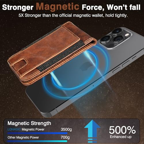 LOHASIC Designed for MagSafe Wallet, Magnetic Wallet 5 Card Holder with Stand, Classic Vegan PU Leather Mens Magnetic Phone Wallet for iPhone 16/15 /14/13/12 Series 6.1 6.7 6.9", Not for Mini - Brown - Image 3
