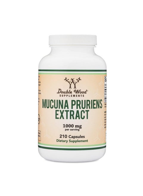 Mucuna Pruriens Extract Capsules - Dopamine Boosting Supplement - 210 Count, 1,000mg Per Serving, 20% (from Velvet Bean) (for Mood and Motivation Support) Third Party Tested by Double Wood