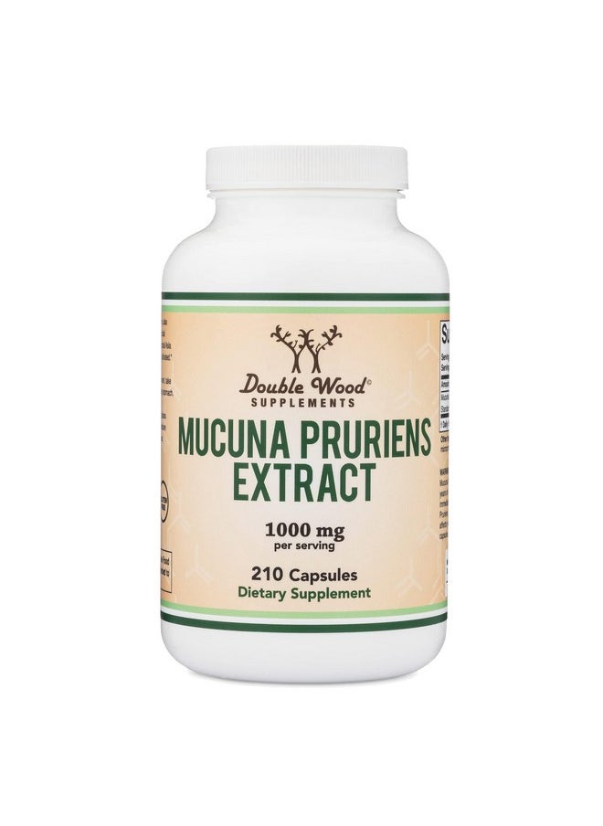 Mucuna Pruriens Extract Capsules - Dopamine Boosting Supplement - 210 Count, 1,000mg Per Serving, 20% (from Velvet Bean) (for Mood and Motivation Support) Third Party Tested by Double Wood