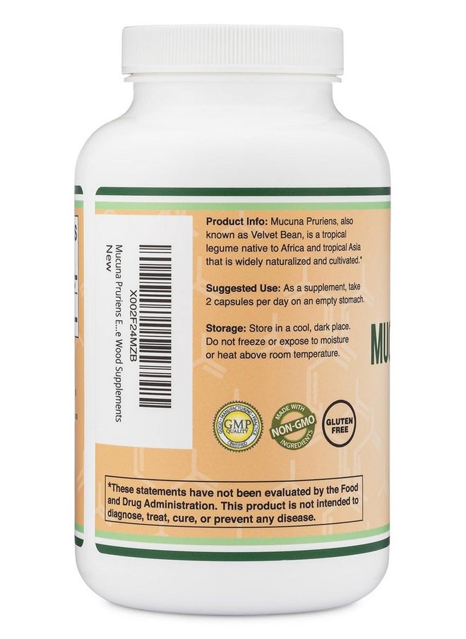 Mucuna Pruriens Extract Capsules - Dopamine Boosting Supplement - 210 Count, 1,000mg Per Serving, 20% (from Velvet Bean) (for Mood and Motivation Support) Third Party Tested by Double Wood