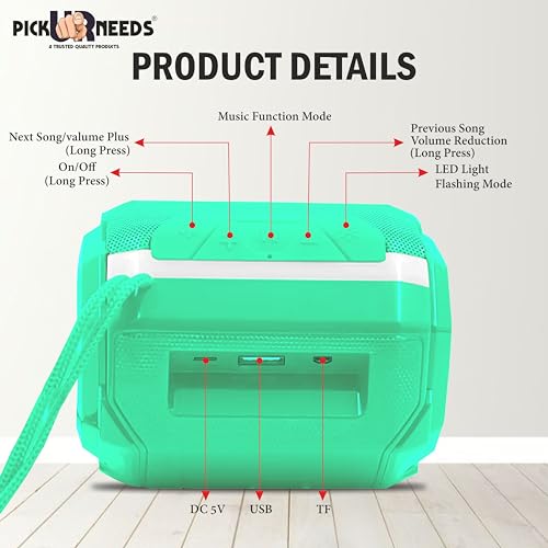 Pick Ur Needs Wireless Mega Bass Portable Bluetooth Speaker | Water Proof | Splash Proof | Premium Speaker Compatible with All Mobile Phone (Green) - Image 3
