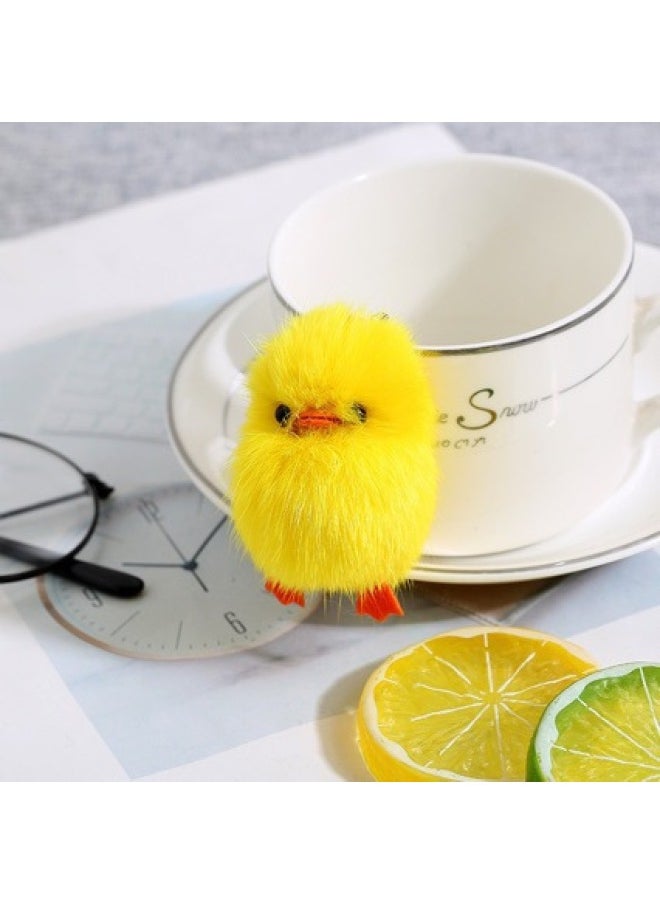 Generic - Ins Real Fox Fur Little Yellow Duck Plush Keychain Pendant Girls' Bag Key Ornaments (good Quality)-Color:Creamy-white - Image 1