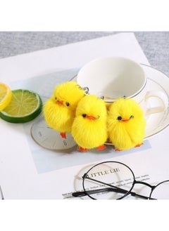 Ins Real Fox Fur Little Yellow Duck Plush Keychain Pendant Girls' Bag Key Ornaments (good Quality)-Color:Creamy-white