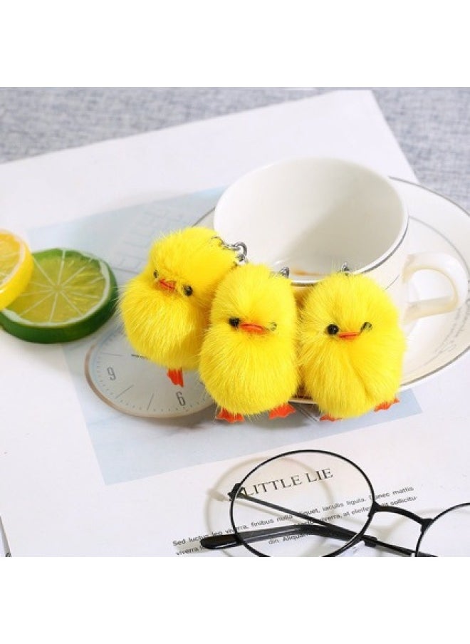 Generic - Ins Real Fox Fur Little Yellow Duck Plush Keychain Pendant Girls' Bag Key Ornaments (good Quality)-Color:Creamy-white - Image 1