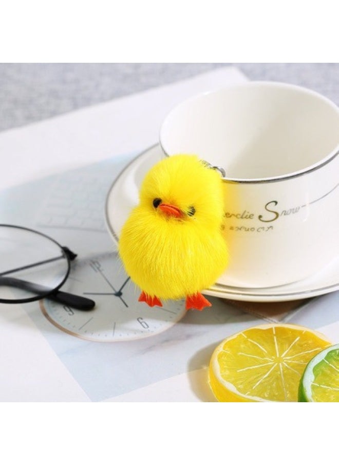 Generic - Ins Real Fox Fur Little Yellow Duck Plush Keychain Pendant Girls' Bag Key Ornaments (good Quality)-Color:Creamy-white - Image 1