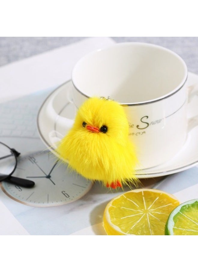 Generic - Ins Real Fox Fur Little Yellow Duck Plush Keychain Pendant Girls' Bag Key Ornaments (good Quality)-Color:Creamy-white - Image 1