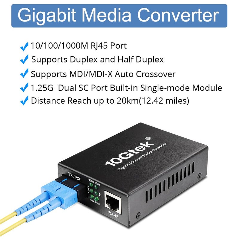 HYFIBER 2PCS Gigabit SC to RJ45 Fiber Media Converter, Single Mode to Ethernet Converter 10/100/1000Mbps RJ45 Port to 1000Mbps Single Mode Dual SC Port, SMF, 1310nm, up to 20km, Auto-Negotiation - Image 2
