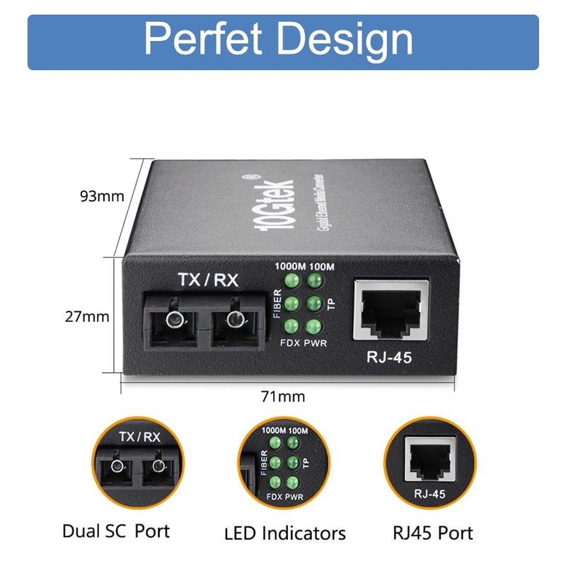 HYFIBER 2PCS Gigabit SC to RJ45 Fiber Media Converter, Single Mode to Ethernet Converter 10/100/1000Mbps RJ45 Port to 1000Mbps Single Mode Dual SC Port, SMF, 1310nm, up to 20km, Auto-Negotiation - Image 5