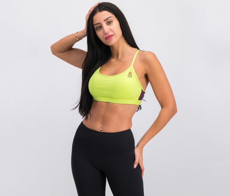 Reebok Women CrossFit Front Rack Bra, Lime Green Combo  - Image 1