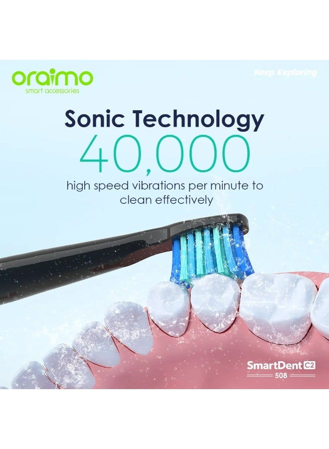 أورايمو Oraimo Electric Toothbrush For Adults, Rechargeable Sonic Toothbrushes With 4 Toothbrush Heads, Power Toothbrush Holder, 3 Modes With Smart Timer, Fast Charge For 30 Days Use, Black - Image 3