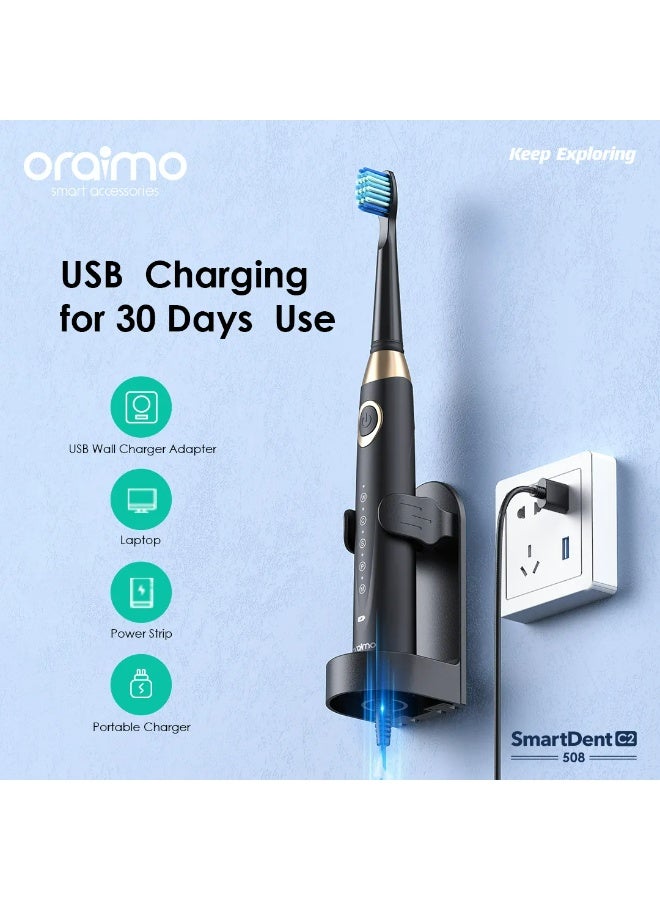 أورايمو Oraimo Electric Toothbrush For Adults, Rechargeable Sonic Toothbrushes With 4 Toothbrush Heads, Power Toothbrush Holder, 3 Modes With Smart Timer, Fast Charge For 30 Days Use, Black - Image 5