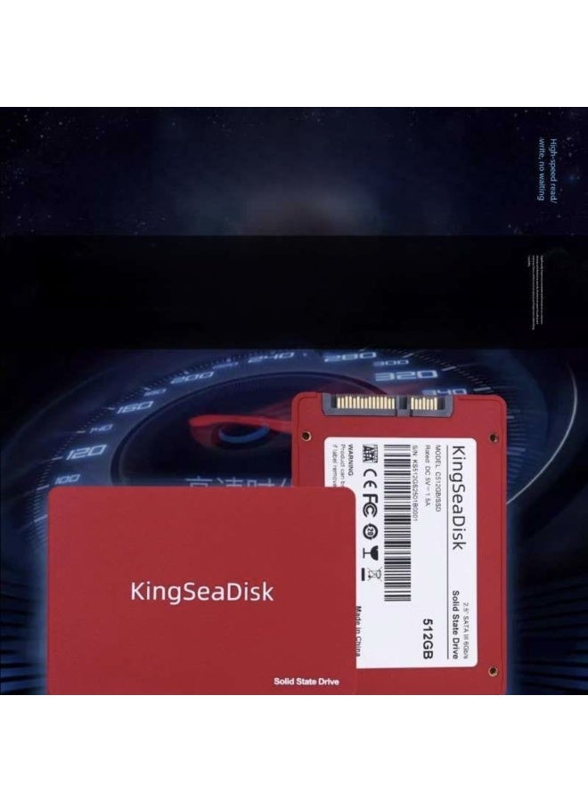 قرص تخزين داخلي من نوع KINGSEA DISK بسعة 512 جيجابايت، مقاس 6.35 سم، بتقنية SATA III بسرعة 6 جيجابت/ثانية، مزود بذاكرة فلاش ثلاثية الأبعاد NAND TLC، متوافق مع أجهزة الكمبيوتر المكتبية والمحمولة والوحدات المتكاملة. - Image 4